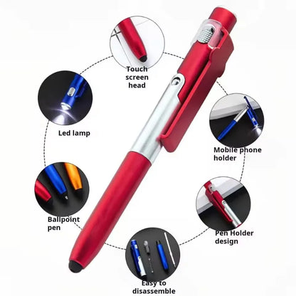 4 In 1 Multifunction Ballpoint Pen with LED Light Fold Phone Holder Night Read Writing Pencil Office School Student Stationery